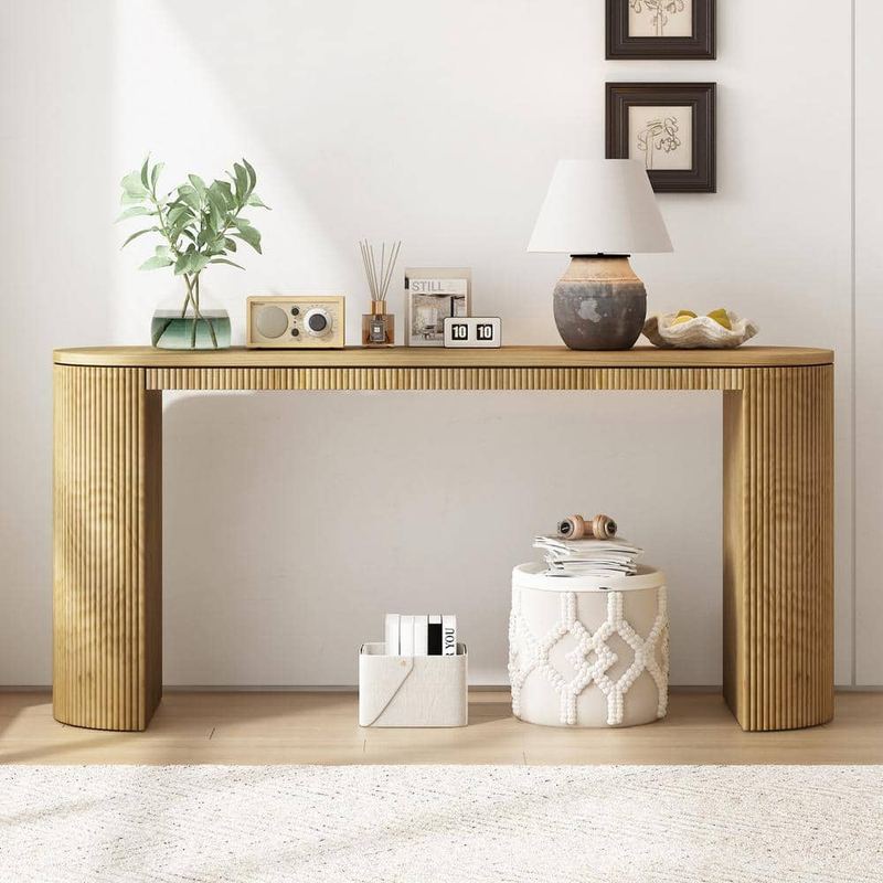 Harper & Bright Designs - 59.2 in. Natural Specialty Wood Console Table with Unique Vertical Striped Legs