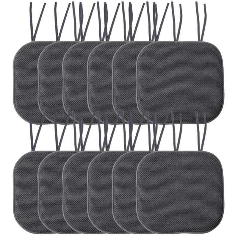Sweet Home Collection - Honeycomb Memory Foam Square 16 in. x 16 in. Non-Slip Back Chair Cushion with Ties (12-Pack), Charcoal