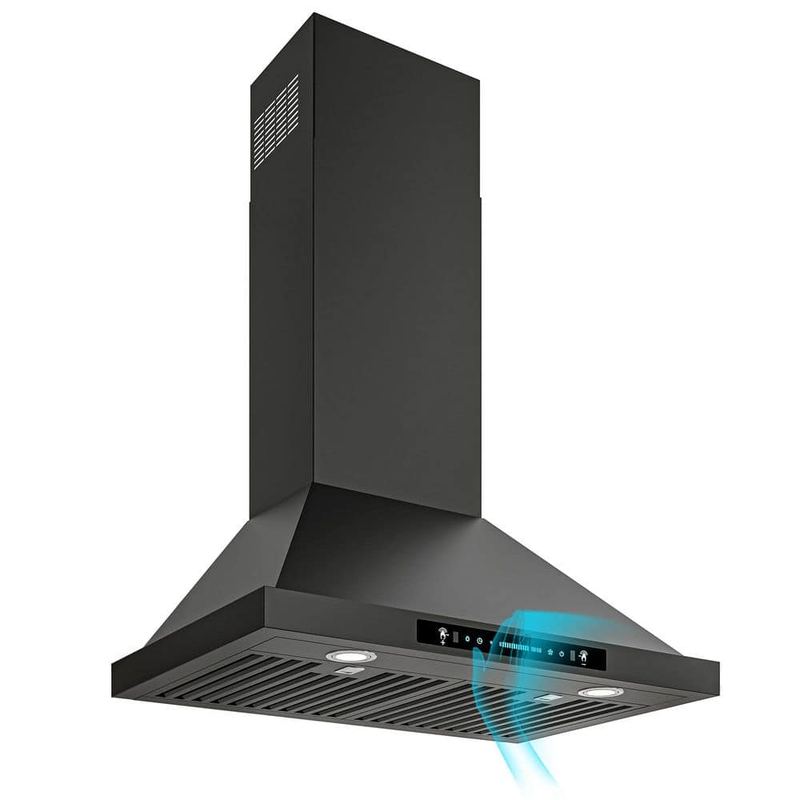 Airmeet - 30 in. 900 CFM Convertible Wall Mount Downdraft System in Black Stainless Steel 4-Speed, Touch and Gesture Control