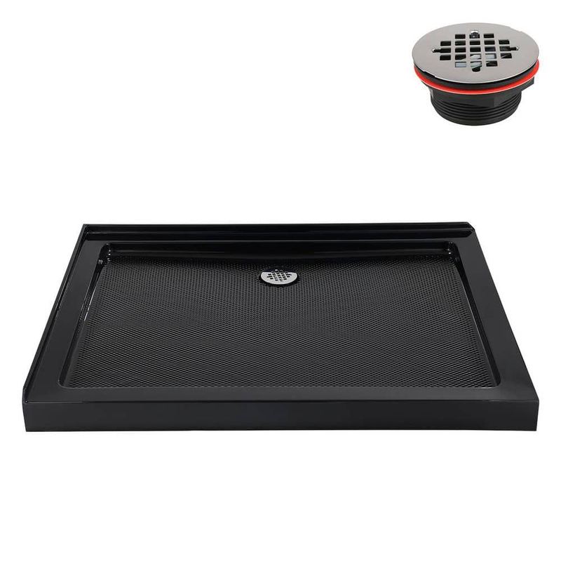 Streamline - 48 in. x 32 in. Corner Acrylic Shower Pan Base in Glossy Black with Right Drain Included