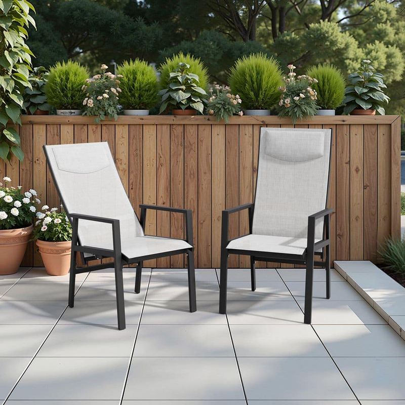 Crestlive Products - Aluminum Adjustable Back Outdoor Dining Chair in Light Gray with Headrest (2-Pack)