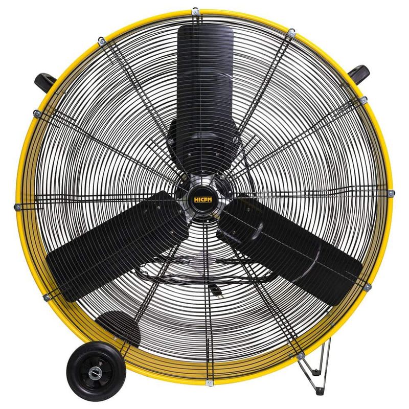 WOCK - 36 in. Heavy Duty High Velocity Barrel Floor Drum Fan in Yellow with DC Brushless Motor, Variable Speeds, 21,100 CFM