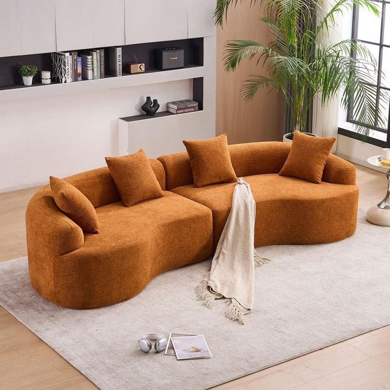 Nestfair - 110in.W Flared Arms Chenille Curved Sectional Sofa in Orange,High-Density Couch for Apartment,Compressed and No assembly