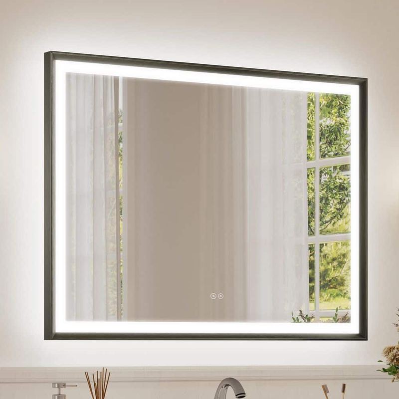 Bonosuki - 30 in. W x 40 in. H Morden LED Bathroom Vanity Mirror w/ 0.8 in. Beveled Frame, Smart Vanity Mirror w/ Anti-Fog in Black