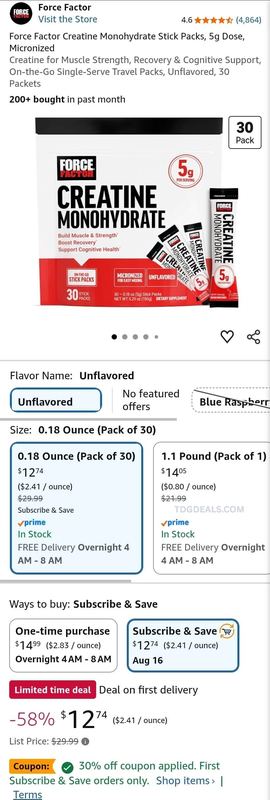 30-PACK FORCE FACTOR CREATINE STICKS — $9.74