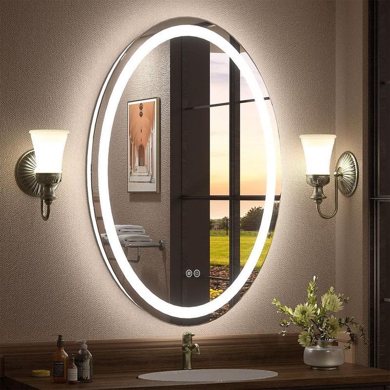 Apmir - 24 in. W x 36 in. H Oval Frameless UL Certified Front and Back LED Anti-Fog Tempered Glass Wall Bathroom Vanity Mirror