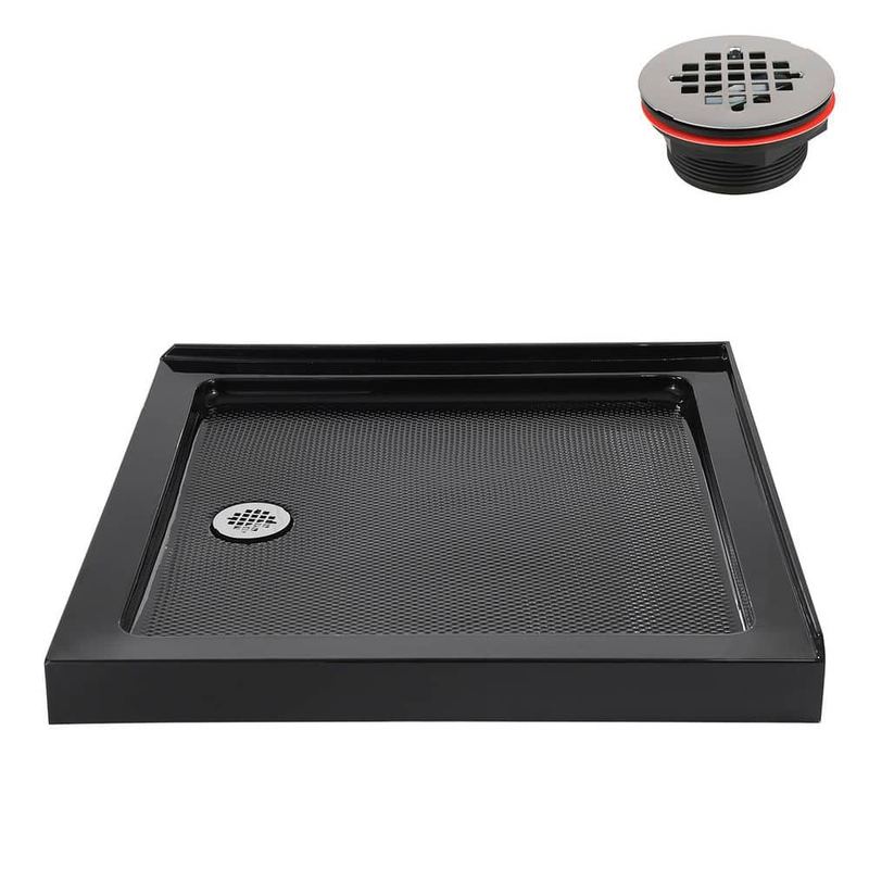 Streamline - 32 in. x 32 in. Corner Acrylic Shower Pan Base in Glossy Black with Left Drain Included