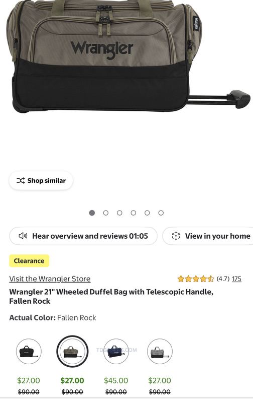 Wrangler 21” Wheeled Duffel Bag is on clearance for just $27 at Walmart (Reg. $90)!
