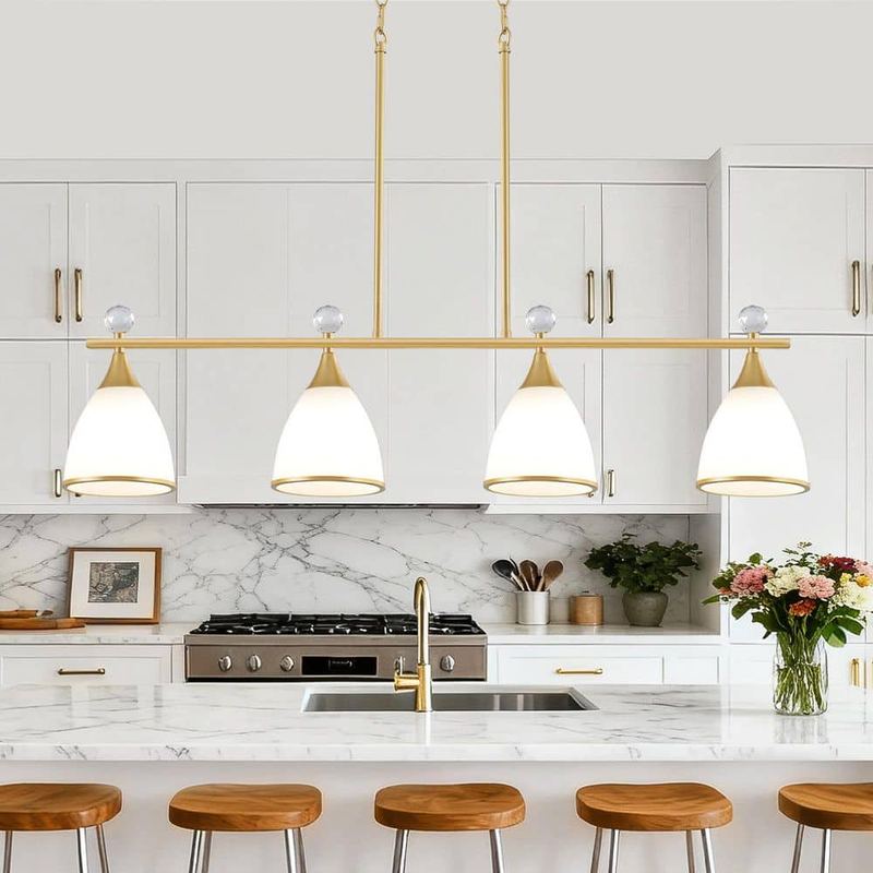 ZSMIHDOH - 4-Light Gold Modern Linear Kitchen Island Pendant with White Glass Shades