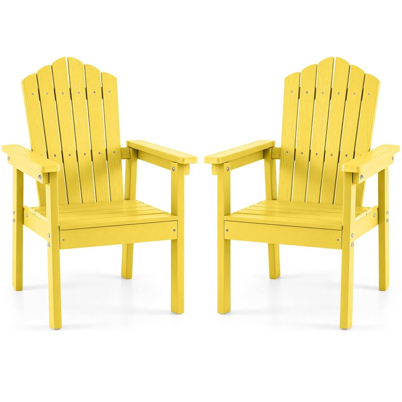 Gymax - Set of 2 Outdoor Adirondack Chairs HIPS Patio Chairs with Wood Grain Look - Yellow