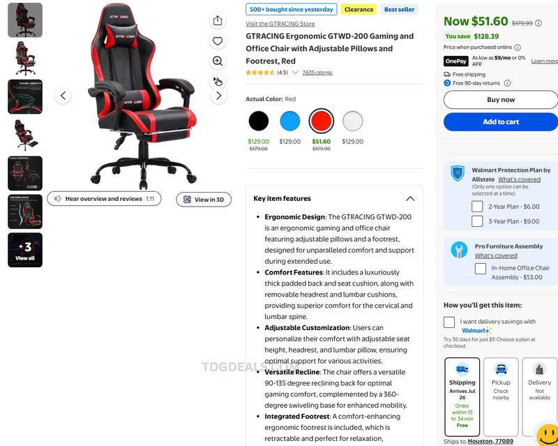 GTRACING GTWD-200 GAMING CHAIR — $51.60