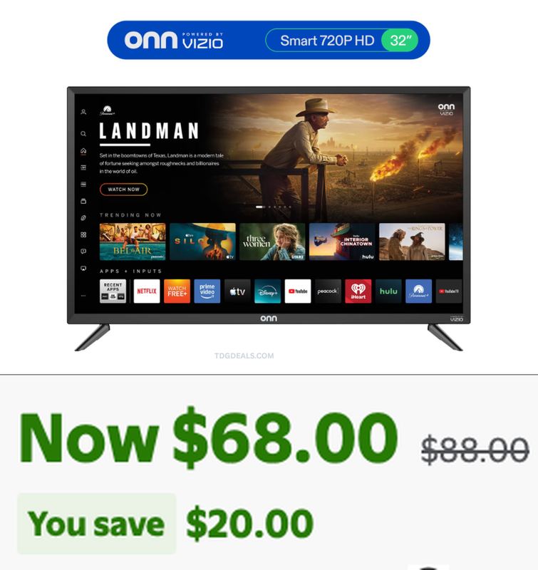 $88 ONN 32-INCH SMART TV NOW $68