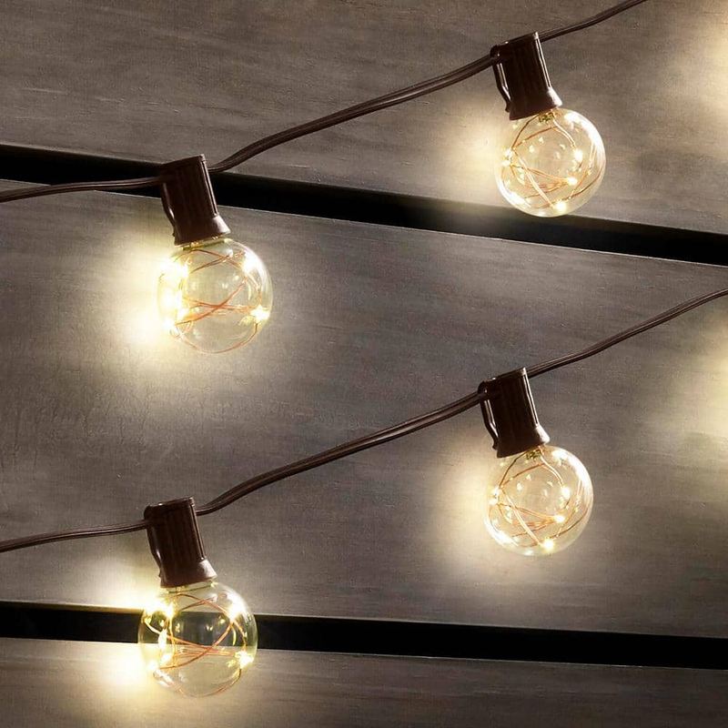 Hampton Bay - Outdoor/Indoor 12 ft. Plug-In LED G40 Copper Fairy String Light (2-Pack)