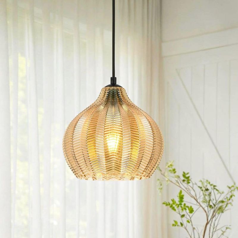 Merbotin - RayHome 60W Modern Amber Pendant Light with Striped Glass Shade for Dining Room or Kitchen Island