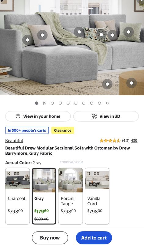 🚨 DREW BARRYMORE SECTIONAL FOR $179.60