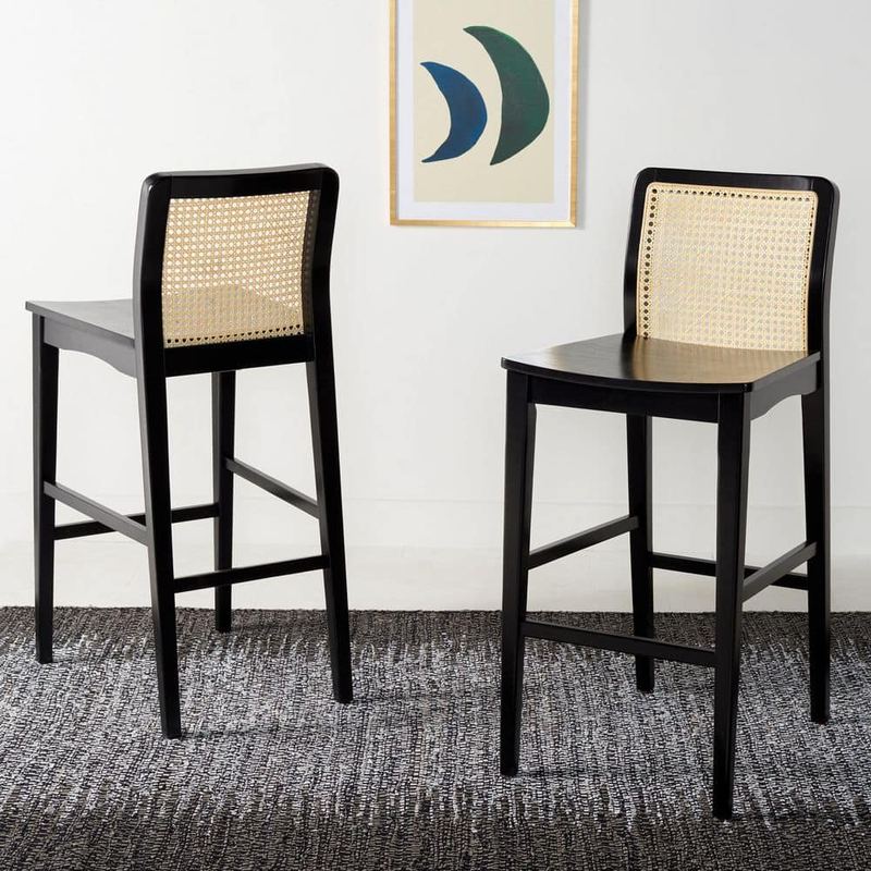 SAFAVIEH - Benicio 41.9 in. H Black/Natural Rattan Bar Stool (Set of 2)
