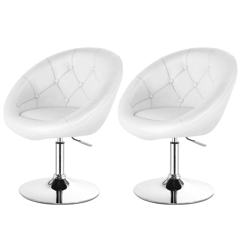 Costway - Set of 2 Swivel Bar Stools Height Adjustable Round Tufted Back Bar Chairs - White