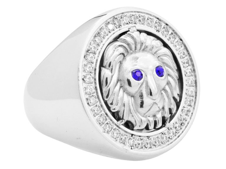 73% OFF: Stainless Steel Blue CZ Lion Ring