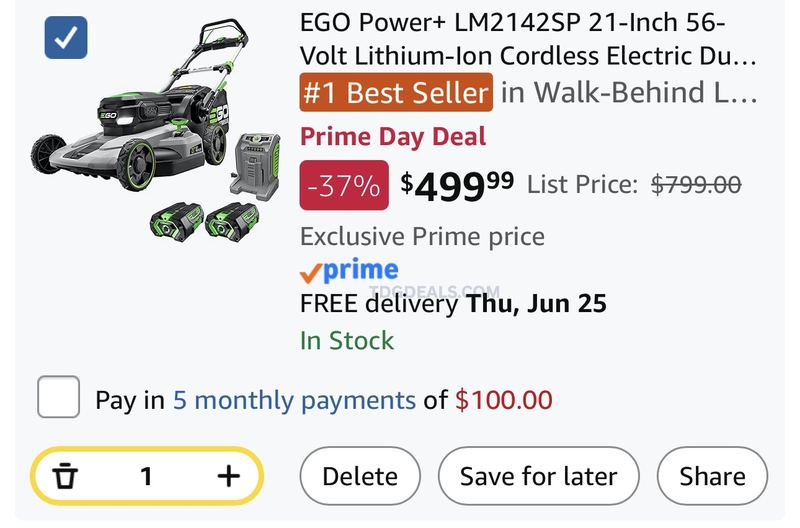 $500 EGO Power+ 21” Self-Propelled Lawn Mower w/ Two 5.0Ah Batteries