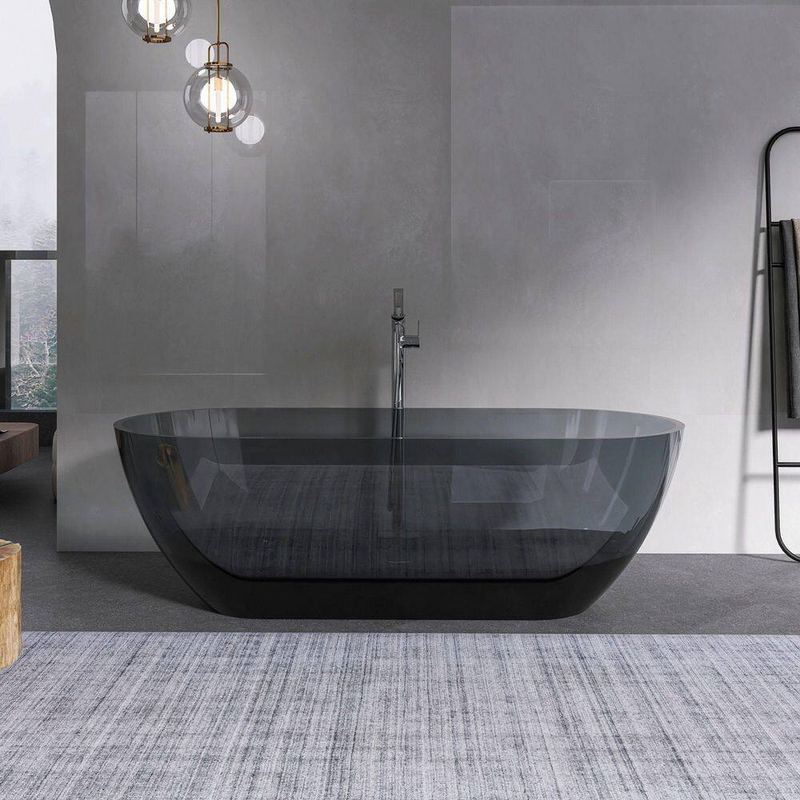 Xspracer - Moray 69 in. x 29.5 in. Solid Surface Stone Resin Flatbottom Freestanding Soaking Bathtub in Translucent black