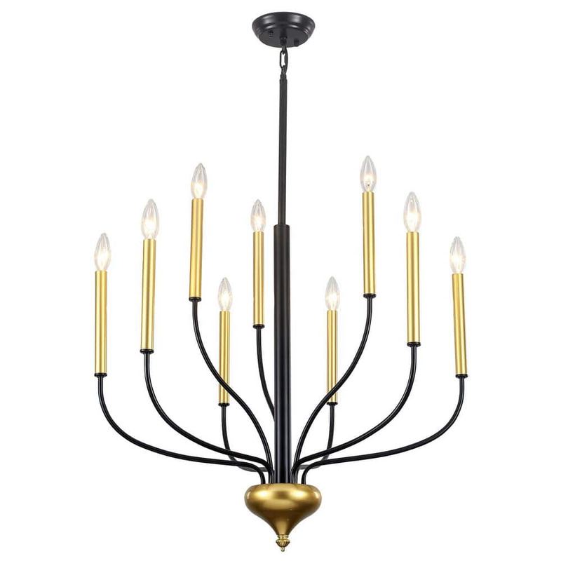 ADSENSTY - 9 light 2-Tier 27.17" Gold Candle Style Classic / Traditional Chandelier for Kitchen Island with no bulbs included