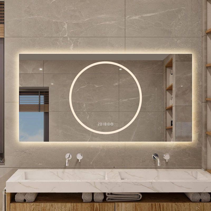 Ximuprmy - 48 in. W x 24 in. H Rectangure Framed LED Touch Screen Anti-fog Horizontal Wall Mount Bathroom Vanity Mirror