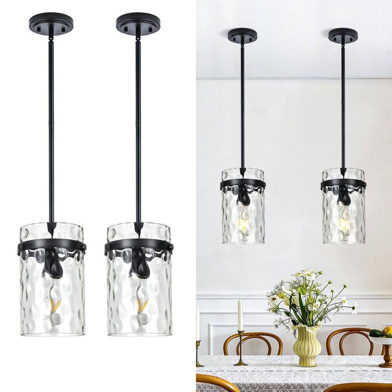 Merbotin - RayHome 2-Pack Black Pendant Light Modern Hammered Glass Shade Adjustable Height for Kitchen and Dining