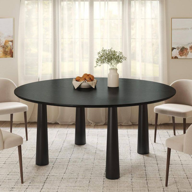 Lirago - Round Black Solid Wood 59 in. Kitchen Tables 4-Legs Dining Table Seats 8