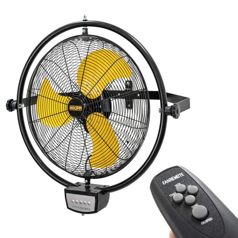 WOCK - 20 in. 3 Speeds Orbital Remote Control Wall Mounted Fan in Yellow with 1/5 HP Powerful Motor, 5000 CFM