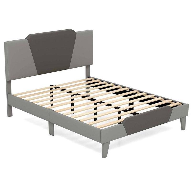 Costway - Black Metal Frame Full Size Upholstered Platform Bed with Velvet Headboard Mattress Foundation