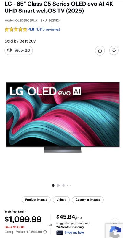 LG’s newest 65” C5 OLED (2025) just dropped to $1,099.99 at Best Buy.