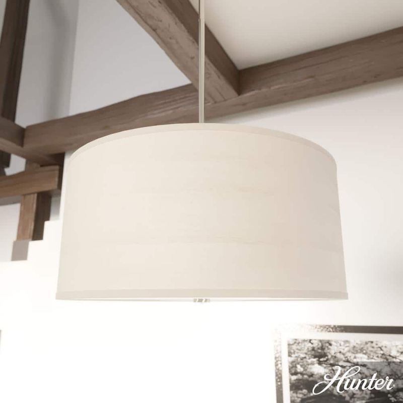 Hunter - Solhaven 3-Light Brushed Nickel Shaded Pendant Light with Hardback Shade