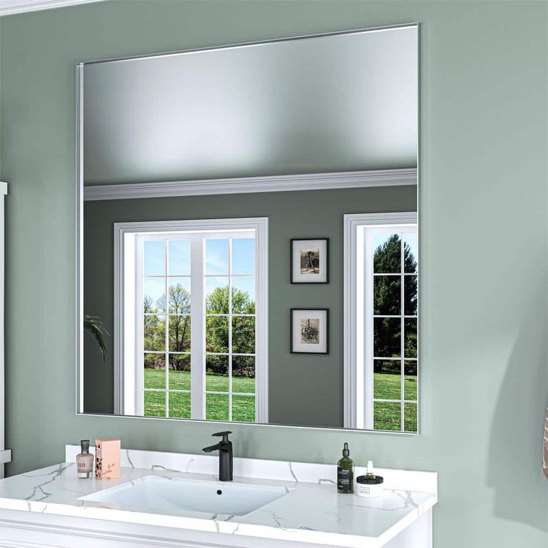 ORGANNICE - 48 in. W x 36 in. H Silver Aluminum Rectangle Framed Tempered Glass Wall-Mounted Bathroom Mirror