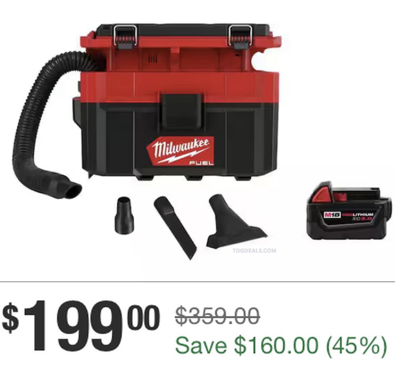 $359 MILWAUKEE WET/DRY VACUUM KIT FOR $199