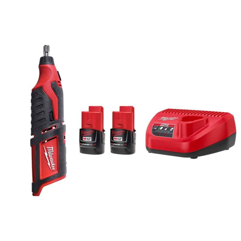Milwaukee - M12 12V Lithium-Ion Cordless Rotary Tool with M12 Compact 2.0 Ah Battery (2-Pack) Starter Kit and Charger
