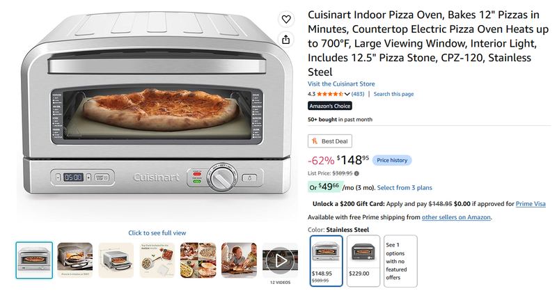 Cuisinart Indoor Pizza Oven for under $150