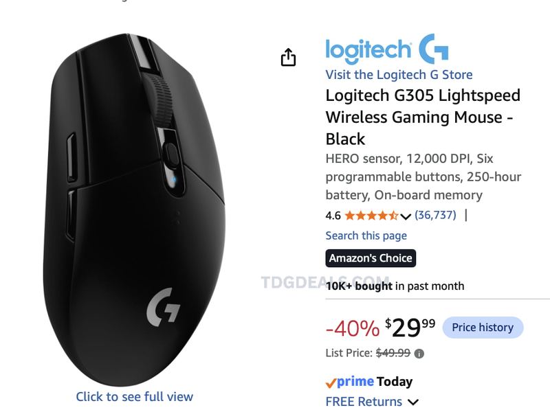 $49.99 LOGITECH G305 WIRELESS GAMING MOUSE NOW $29.99