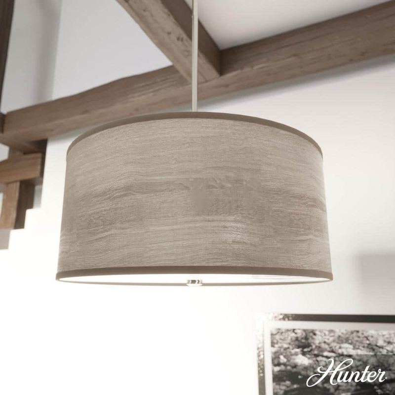 Hunter - Solhaven 3-Light Brushed Nickel Shaded Pendant Light with Hardback Shade