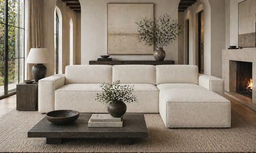 Cloud Frame Couch- Indoor and Outdoor - Sold Seperately Ottoman Modular Sectional Upholstered - Washable Waterproof Sofa (Cream Boucle, Pillows)