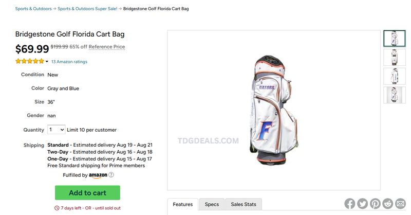 BRIDGESTONE FLORIDA GATORS CART BAG — $69.99