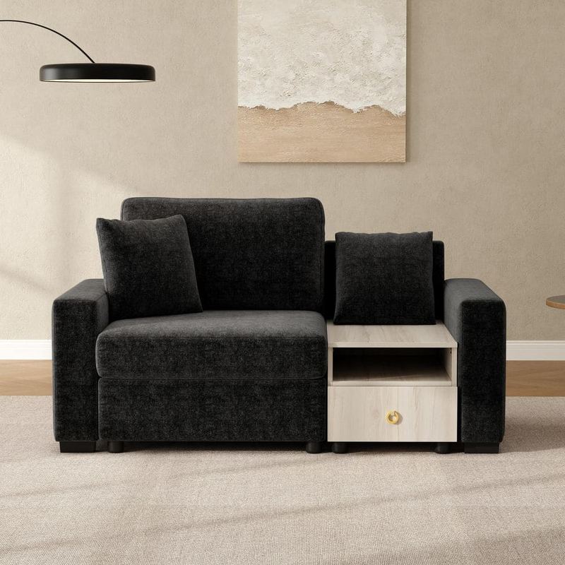 CHRISTOPHER KNIGHT HOME - Cevano 63.2 in. Square Arm Chenille Upholstered Rectangle 1-Seat Modular Sofa Accent Chair in Black with Center Console