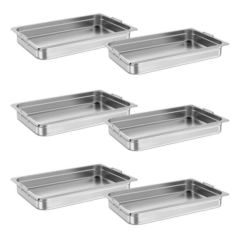 Garvee - 6-Piece Stainless Steel Steam Table Hotel Pans, Full Size 2 in. Deep Roasting Pan Set with Handle