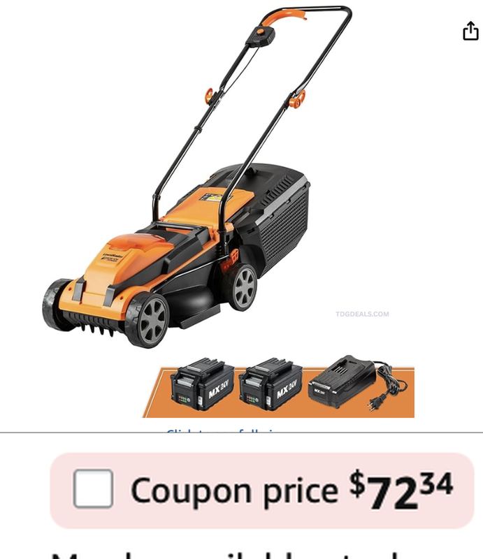$179.99 LAWNMASTER CORDLESS MOWER NOW $72.34