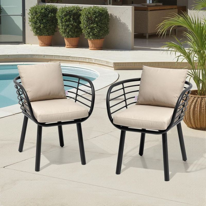 Pellebant - High-Grade Aluminum Outdoor Dining Chair with Sunbrella Cushion in Canvas Antique Beige (Set of 4)