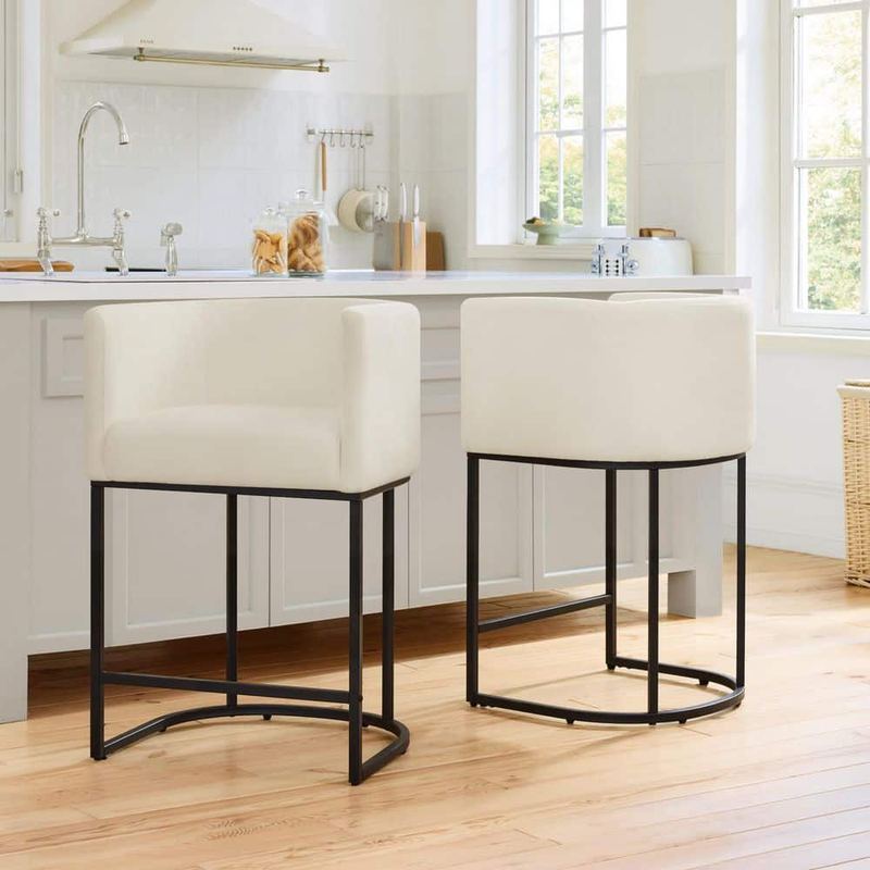 Spruce & Spring - Nyla 32.3 in. Beige Fabric Metal Frame Upholstered Counter Height Bar Stool with Generous Cushion (Set of 2)