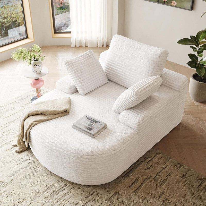 Magic Home - 49 in. Wide Squre Arm Corduroy Chaise Lounge Upholstered Sofa Bed Boneless Couch with 3-Pillows in Beige