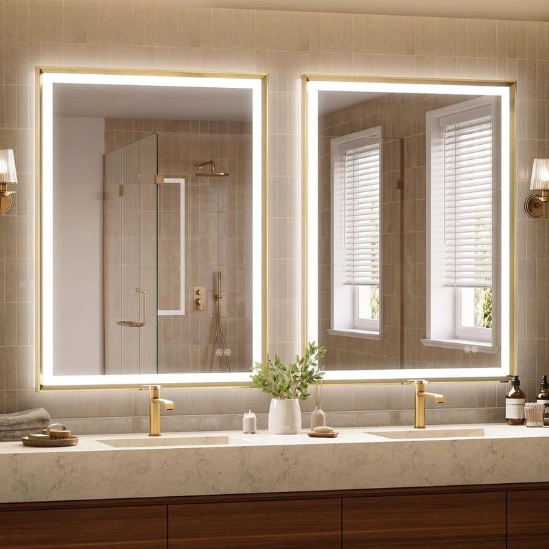 ACEGOSES - 2-Pack 40 in. W x 30 in. H Dimmable LED Anti-Fog Modern Aluminum Bathroom Vanity Mirror with Memory, Brushed Gold