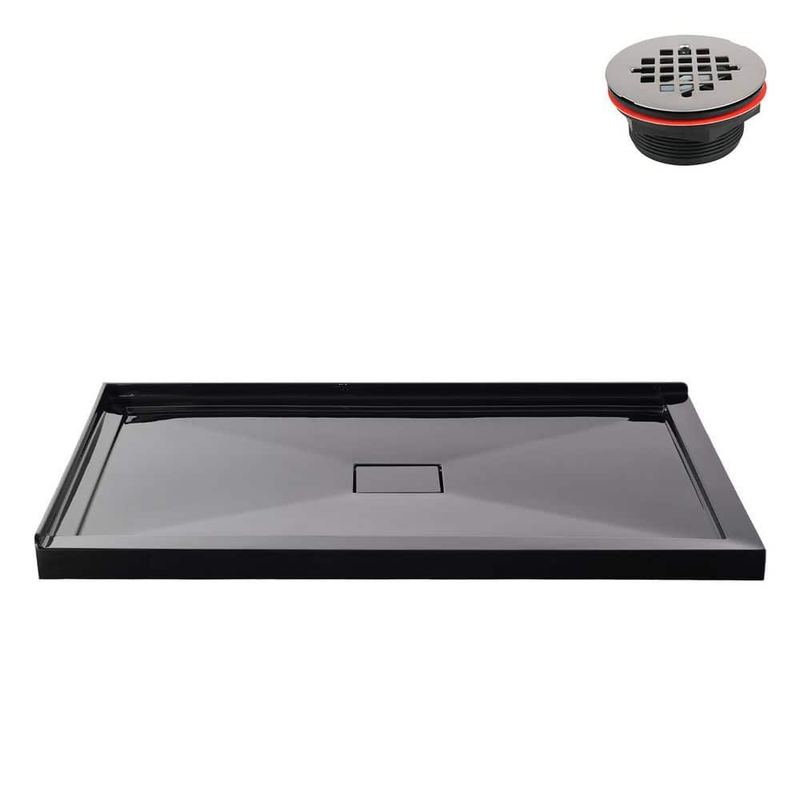 Streamline - GB-2612-452-BL 60 in. x 36 in. Corner Acrylic Shower Pan Base in Glossy Black with Center Drain, Drain Included