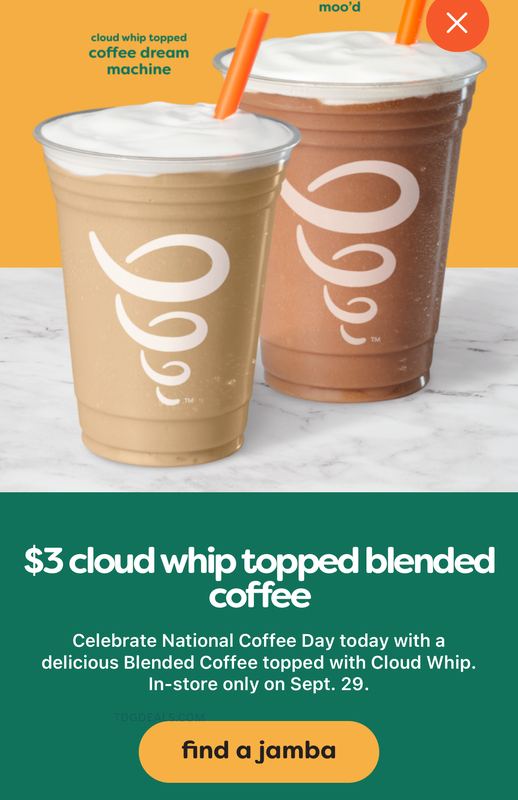 FOOD DEAL: $3 JAMBA BLENDED COFFEE TODAY ☕🔥