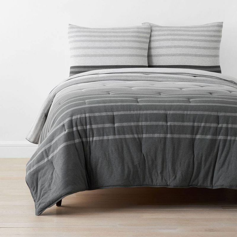 The Company Store - Company Cotton Gray Multi Jersey Knit Stripe Full Cotton Comforter